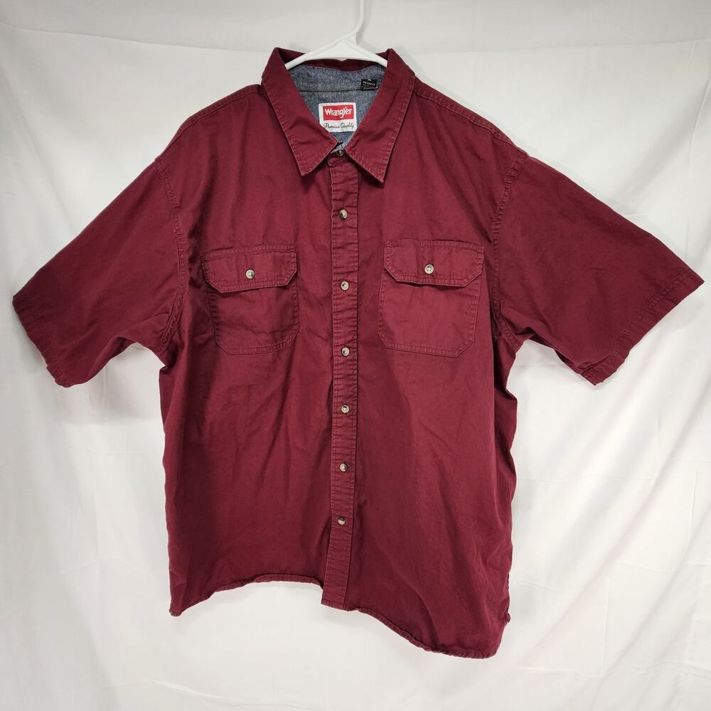 Wrangler Shirt Mens XL Red Short Sleeve Button Up Dual Pocket Flex Comfort